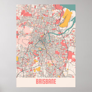 Póster Brisbane - Mapa australiano de la ciudad de Chalk