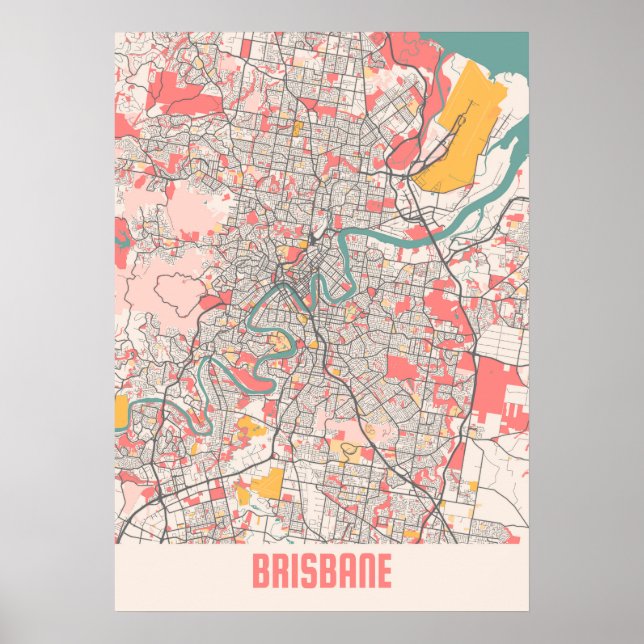 Póster Brisbane - Mapa australiano de la ciudad de Chalk (Frente)