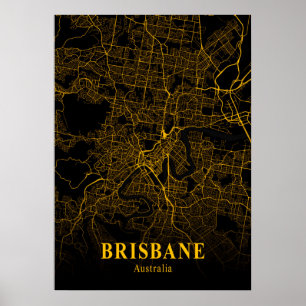 Póster Brisbane - Mapa de la ciudad de oro de Australia