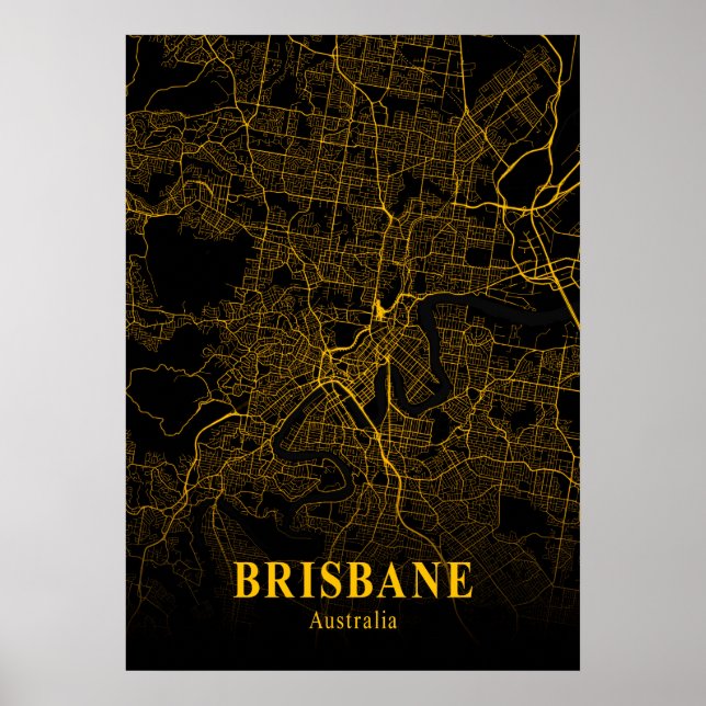 Póster Brisbane - Mapa de la ciudad de oro de Australia (Frente)