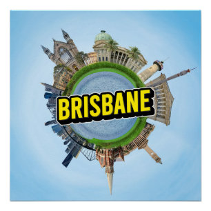 Póster Brisbane pequeño planeta pequeño punto de referenc