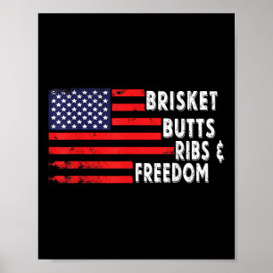 Póster Brisket Butts Ribs And Freedom Bbq Bandera Estadou