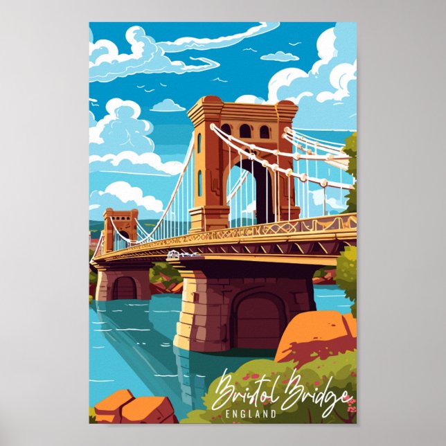 Póster Bristol Bridge Inglaterra ilustracion de viaje vin (Frente)