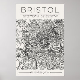 Póster Bristol City Map Poster – Modern Minimal Urban Art