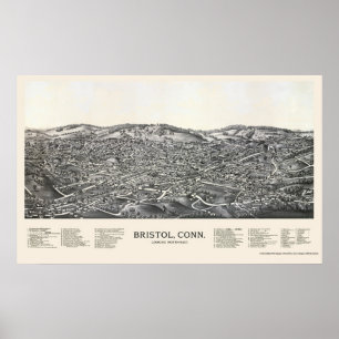 Póster Bristol, mapa panorámico del CT - 1889