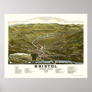 Póster Bristol, mapa panorámico del NH - 1884