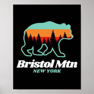 Póster Bristol Mountain New York Esquí Snowboard Bear
