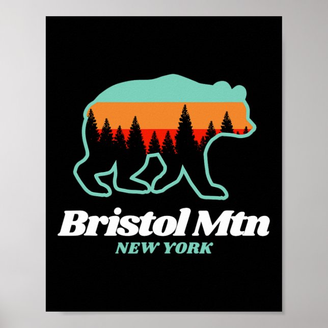 Póster Bristol Mountain New York Esquí Snowboard Bear (Frente)