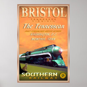 Póster BRISTOL Tennessee Virginia Southern Railway Viaje