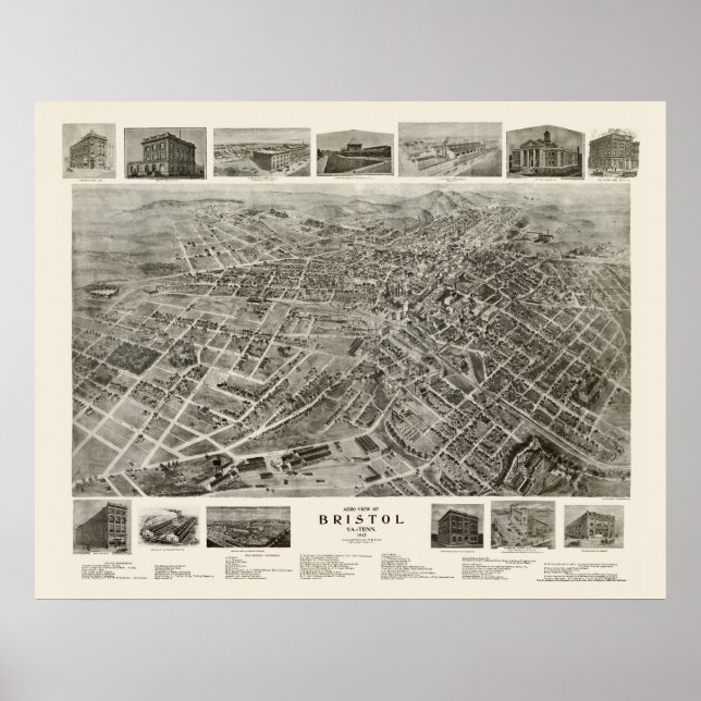 Póster Bristol, TN Panoramic Map - 1912 (Frente)