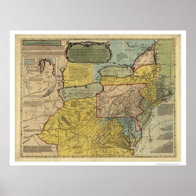 Póster British Colonies America Map - 1771 (Frente)