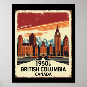 Póster British Columbia Canada 1950s Viajes de cosecha To