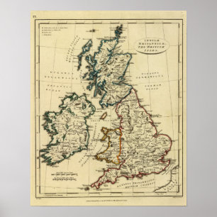 Póster British Isles with boundaries outlined
