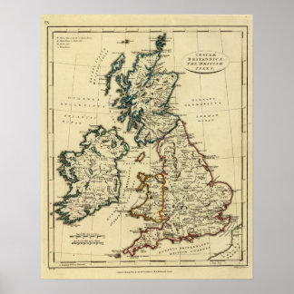 Póster British Isles with boundaries outlined