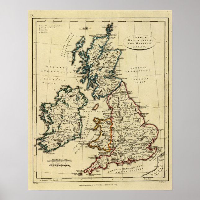 Póster British Isles with boundaries outlined (Frente)