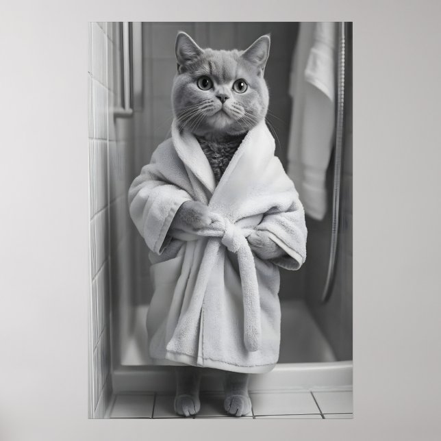 Póster British Shorthair Cat Bathrobe Print, Funny (Frente)