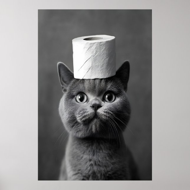 Póster British Shorthair Cat Bathroom Art, Toilet Paper (Frente)