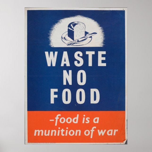 Póster British War Vintage 'Don't Waste Food' (Frente)