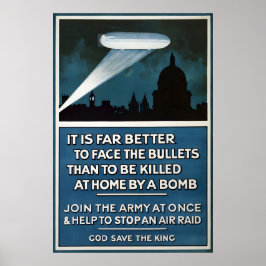 Póster British WWI Propaganda Poster Zeppelin warning Art