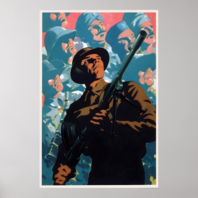 Póster British WWII Propaganda Poster Soldier with Bren (Frente)