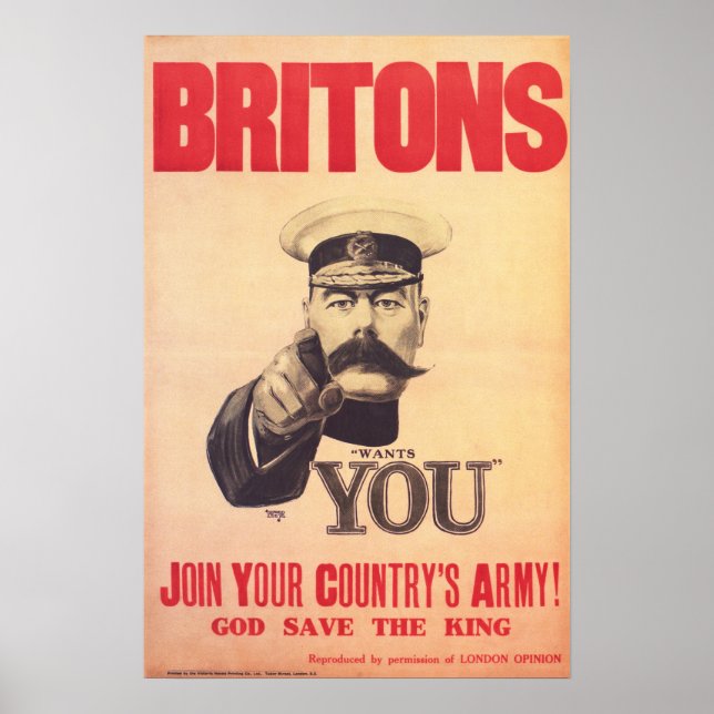 Póster ¡BRITONS! ¡Lord Kitchener te quiere! Únete al ejér (Frente)