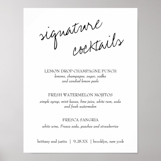 Póster Brittany Signature Cocktails Menú Boda Rótulo (Frente)