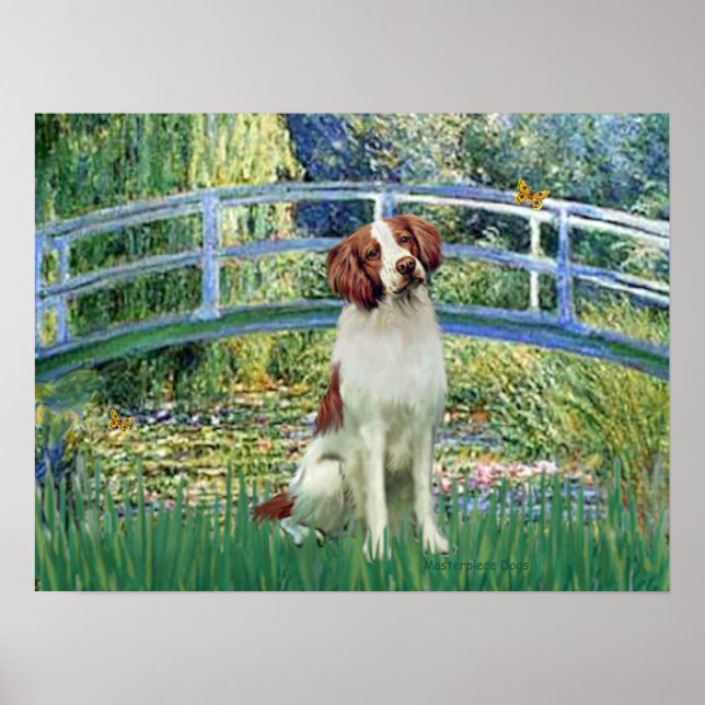 Póster Brittany Spaniel 3 - Puente del estanque de lirios (Frente)