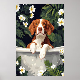 Póster Brittany Spaniel In Bathtub Poster, Funny Dog