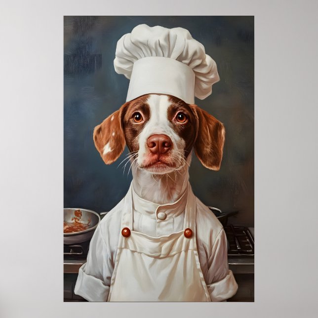 Póster Brittany Spaniel In Chefs Hat Poster, Pet Poster (Frente)