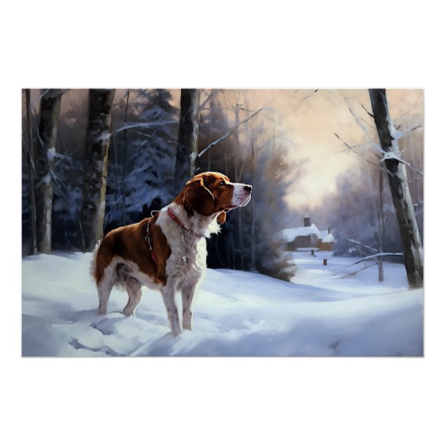 Póster Brittany Spaniel Let It Snow Navidades (Anverso)