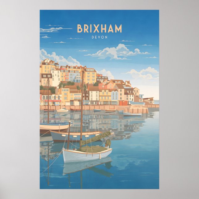 Póster Brixham Devon Seaside Travel Poster (Frente)