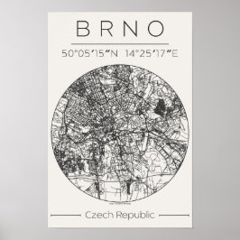 Póster Brno City Map Poster – Minimal Charcoal Design