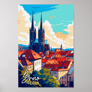 Póster Brno ilustracion de viaje vintage checo