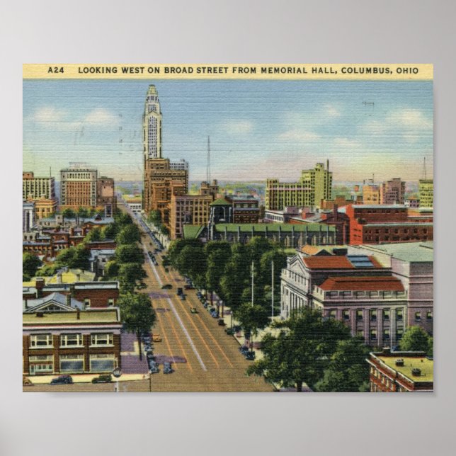 Póster Broad St., Columbus, Ohio Vintage (Frente)