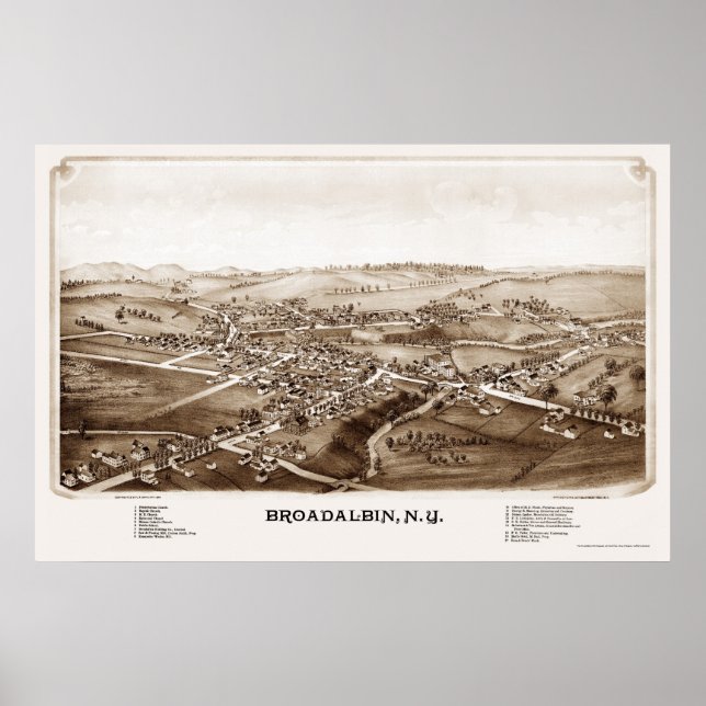 Póster Broadalbin, Mapa Panorámico NY - 1880 (Frente)