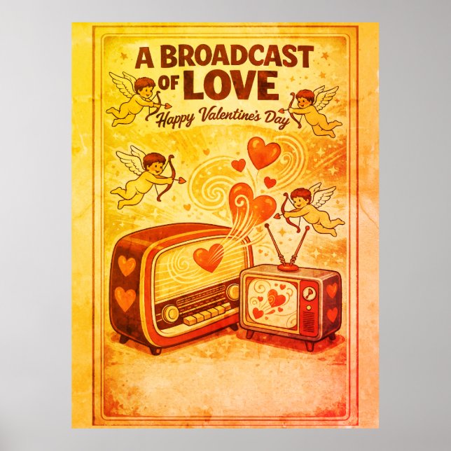 Póster Broadcast of Love Retro Valentine Cherubs Radio TV (Frente)