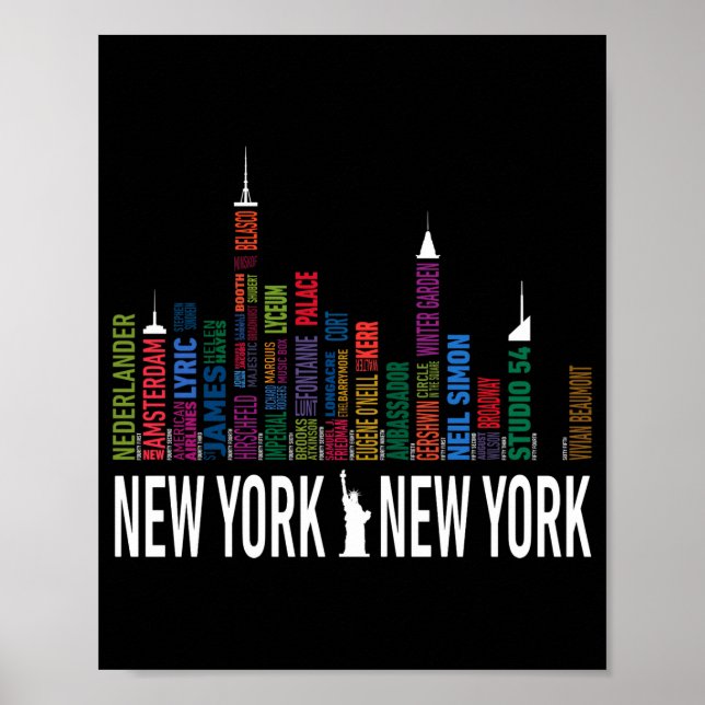 Póster Broadway Theaters New York Skyline  (Frente)