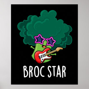 Póster Broc Star Funny Brocolli Rock Star Pun Dark BG