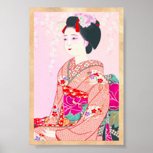 Póster Brocado de Kyoto, cuatro hojas - señora del