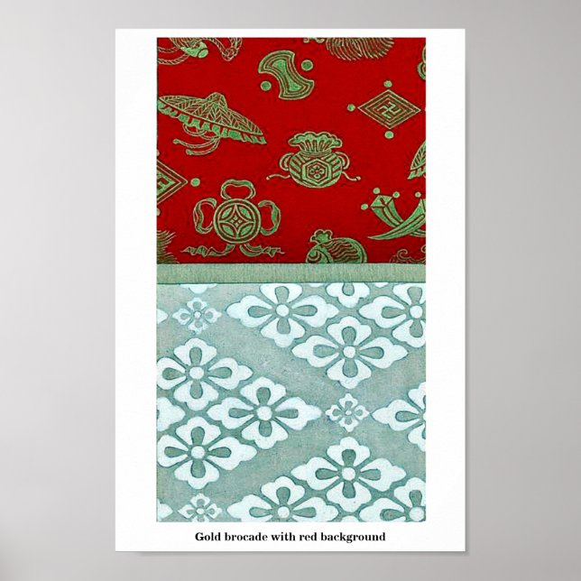Póster Brocado de oro con fondo rojo (Frente)