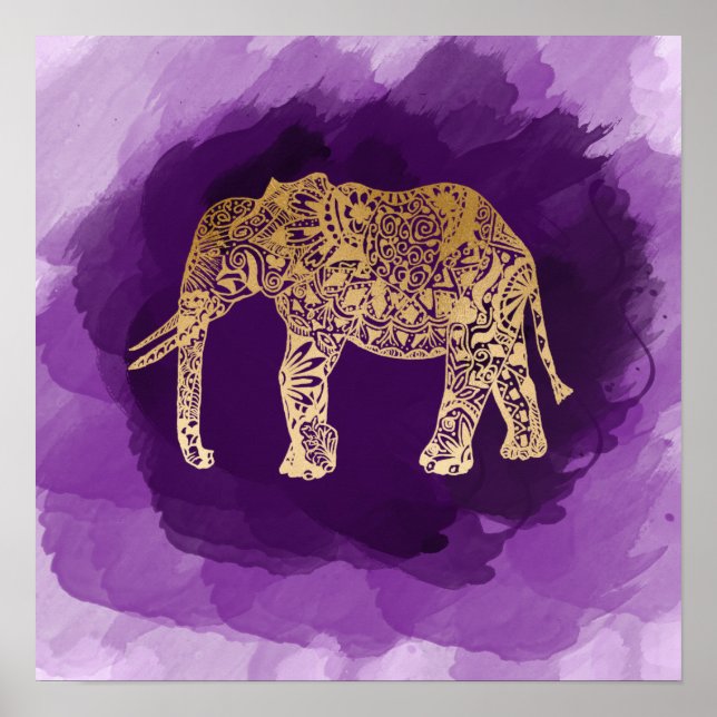 Póster brocha morada de imitación de elefante tribal de o (Frente)