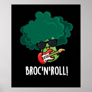 Póster Brock n Roll Funny Veggie Broccoli Pun Dark BG