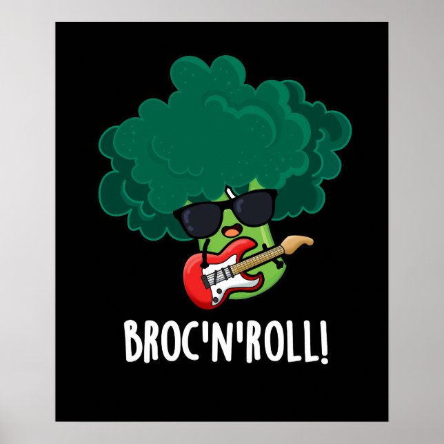 Póster Brock n Roll Funny Veggie Broccoli Pun Dark BG (Frente)