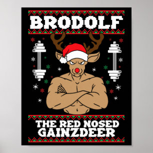 Póster Brodolf Divertido Navidad Buf Reindeer Gimnasio Cu