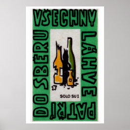 Póster Broken Alcohol Bottles - Matchbox Print - Czech
