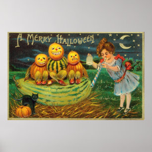 Póster Broma de bruja joven: Hombres de calabaza en Altar