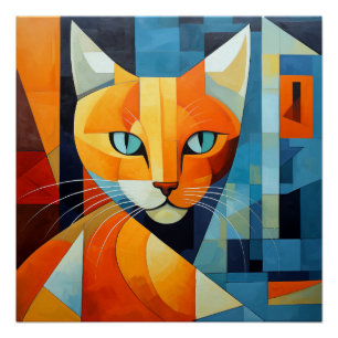 Póster Bromistas abstractos: gato Naranja