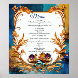 Póster Bronce abstracto de estilo barroco dorado-azul