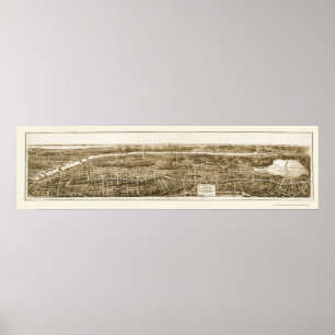 Póster Bronx, Mapa Panorámico de Nueva York - 1897