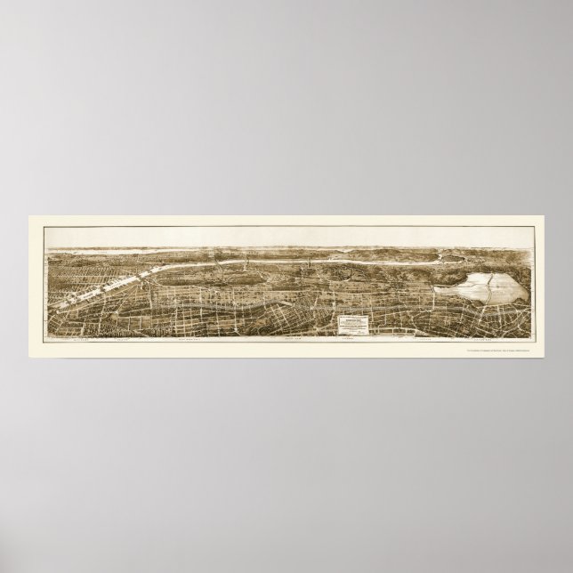Póster Bronx, Mapa Panorámico de Nueva York - 1897 (Frente)
